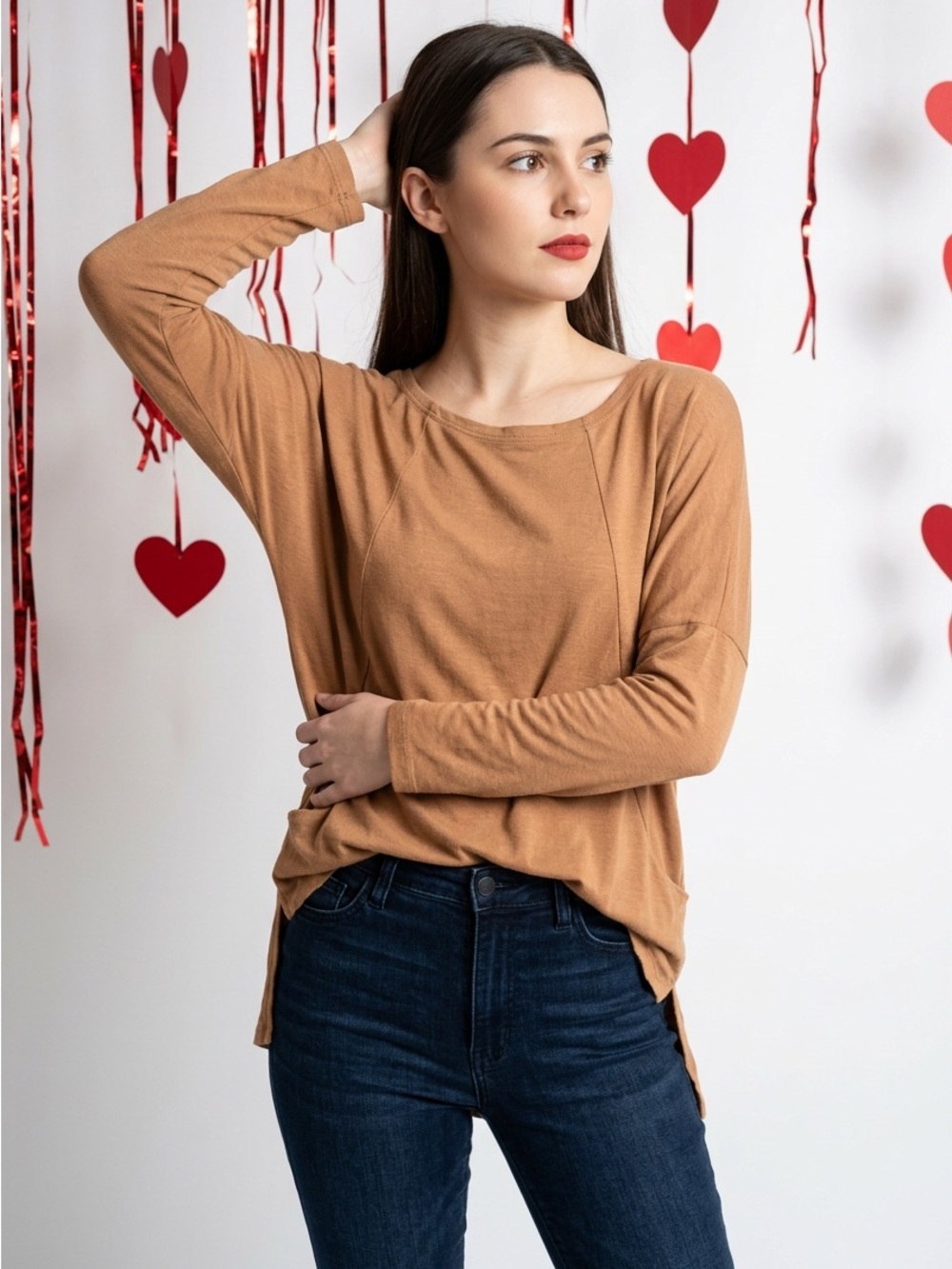 Everyday Relaxed Long-Sleeve Tee in Camel